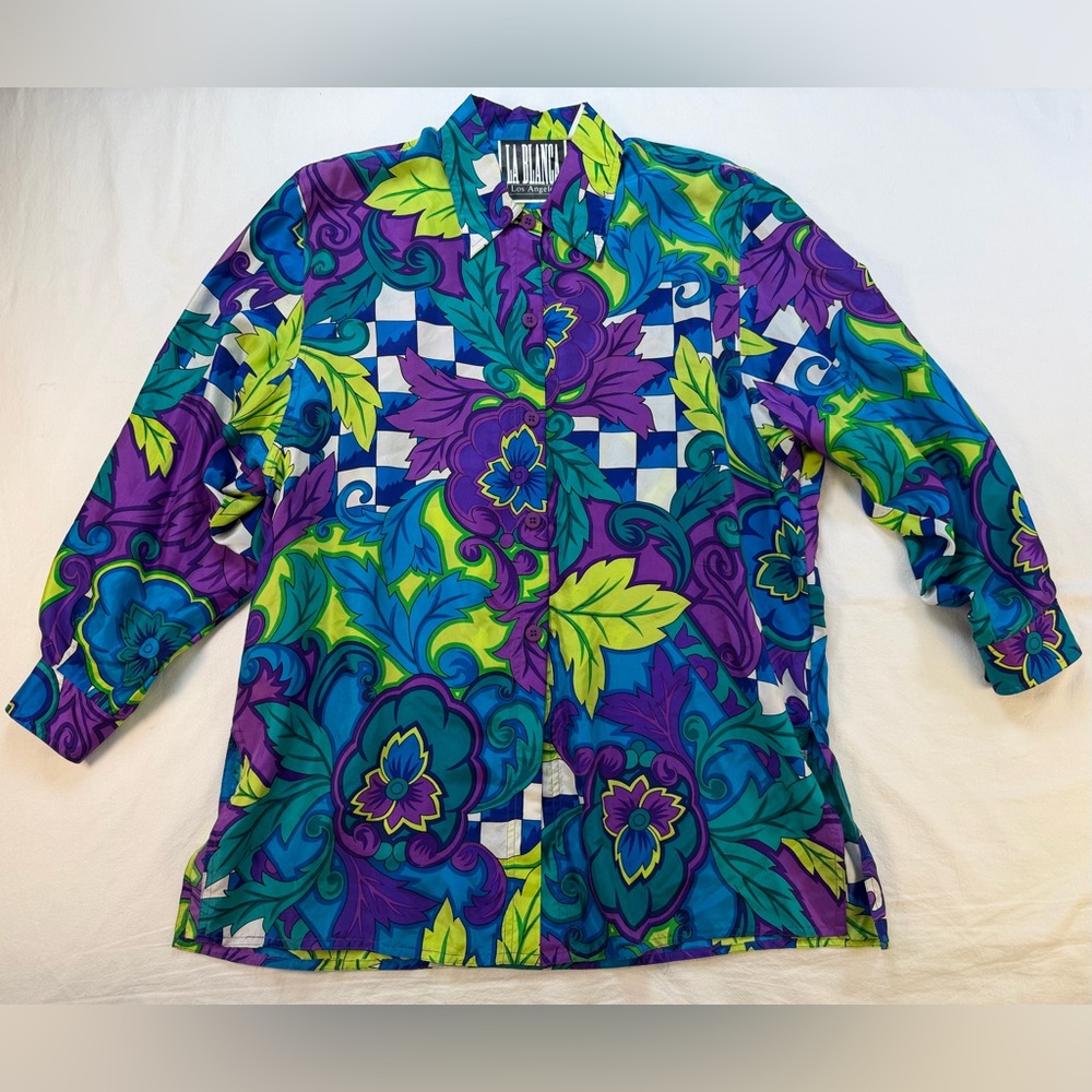 Vintage LaBlanca Oversized Silk Button Down Blouse Medium